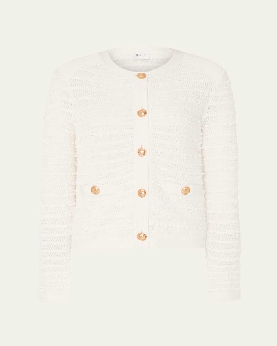 Beaded Button-Down Knit Cardigan